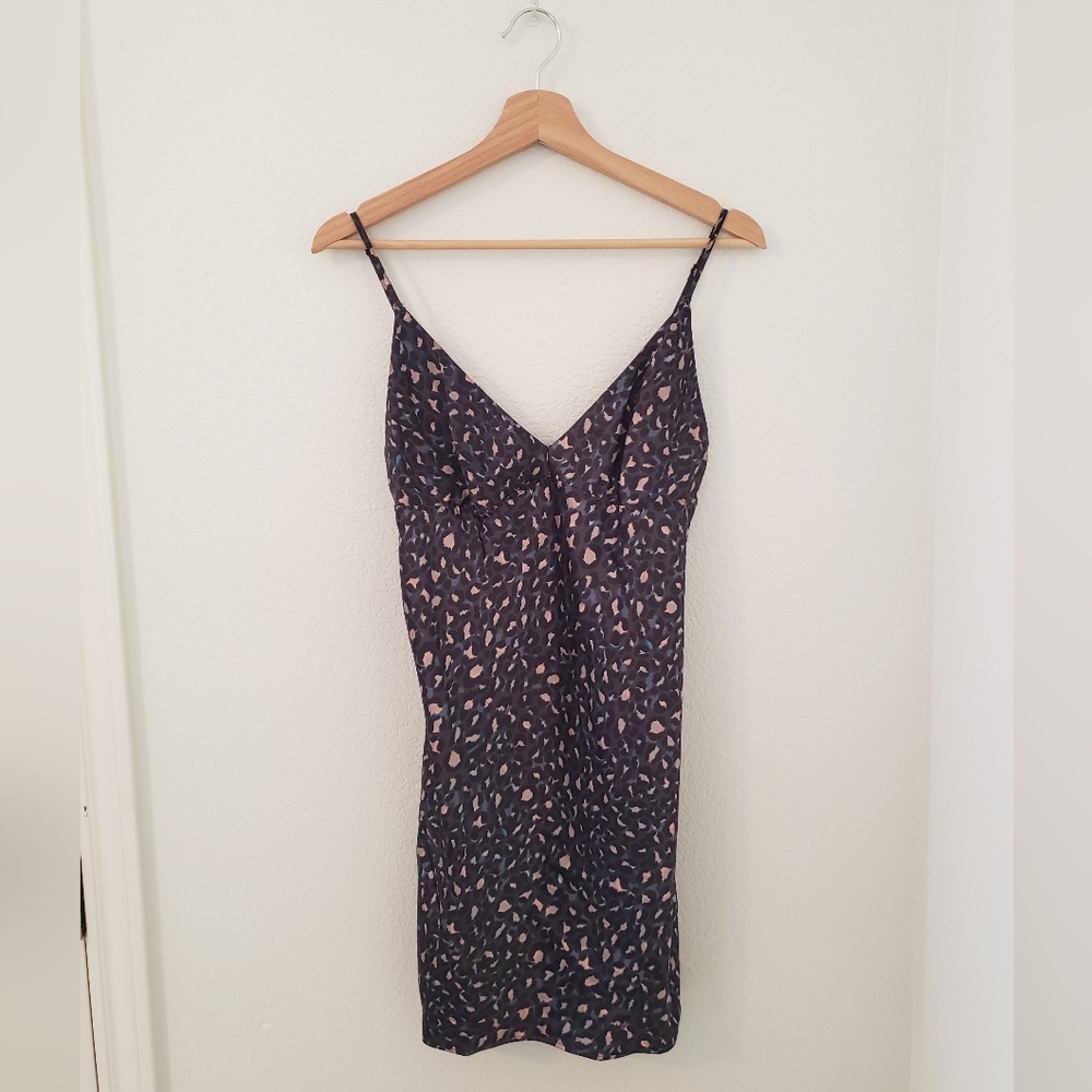 Victoria's Secret Satin Black & Pink Leopard Spaghetti Strap Slip